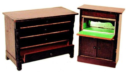 null Deux meubles BIEDERMEYER, un secrétaire H 10cm + une commode à quatre tiroirs...