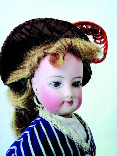 null Parisian doll by Emile Louis JUMEAU, pressed bisque head (restored on the front),...
