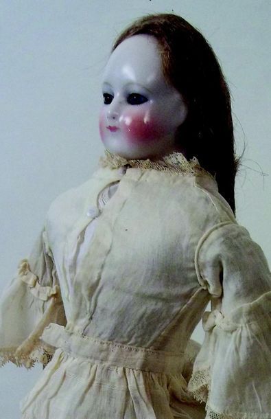 null - Rare Parisian doll of the house BLAMPOIX (1875) porcelain bust with blue fixed...