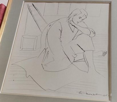  Pierre-Yves TRÉMOIS ( 1921) Young man crouching Drawing in Indian ink signed and...