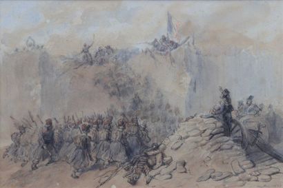 null Auguste RAFFET (1804-1860)
Skirmishes of the French Army
Pair of watercolours...