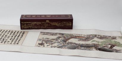 null Two paintings, one with embroidery in rolls, China 20th century, 
One with box...