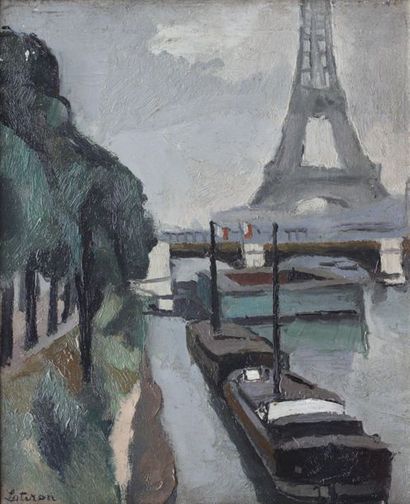  Robert LOTIRON (1886-1966) Quai de Seine and Eiffel Tower in Paris Oil on canvas...
