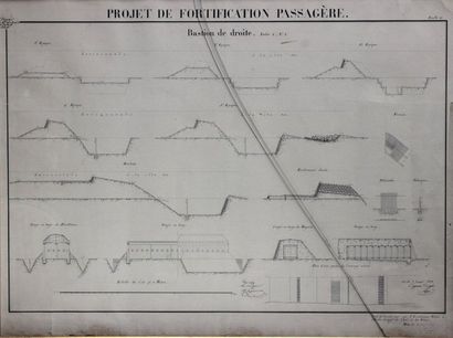 null Set of six military drawings on the study of fortifications made in 1839 by...