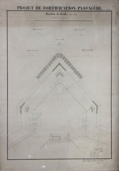 null Set of six military drawings on the study of fortifications made in 1839 by...