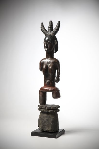 null 
IJO, Nigeria. Couple of statues representing bush spirits probably involved...