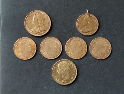 null 
2 English gold PIECES: sovereign and half-sovereign (pierced) Victoria / Saint...