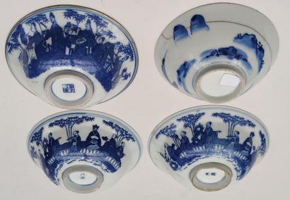null 
Set of four porcelain bowls with monochrome blue landscape decoration, Viet...