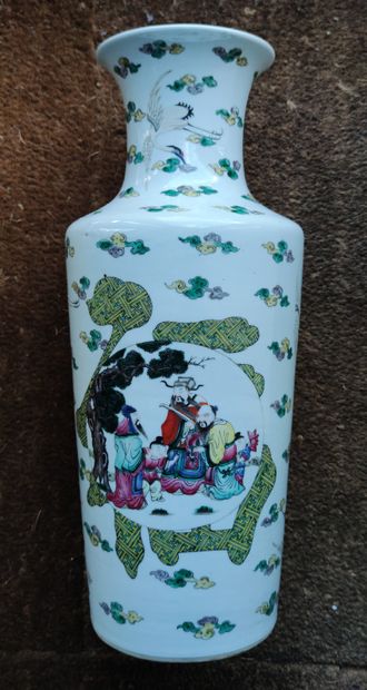 null 
Porcelain vase with polychrome enamel decoration of a scene of characters in...