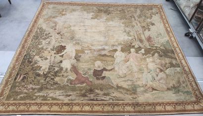 null 
WOOL TAPESTRIES with motive of a gallant scene in a landscape, around Aubusson...