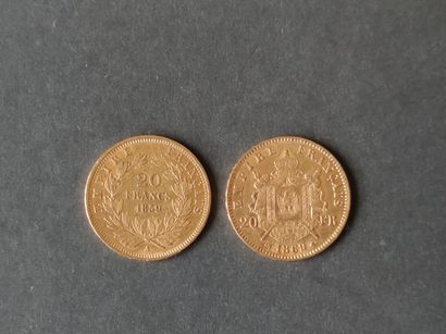 null 
Deux PIECES de 20 Francs or
Napoléon III tête nue et tête laurée 1859 et 1869
Frais...