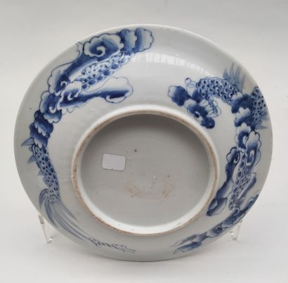 null 
Porcelain PLATE with blue monochrome decoration of a dragon in full, Viet Nam...