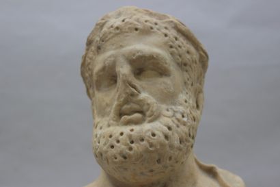 null Buste d'Hercule coiffé du strophion provenant d'une statue. Marbre. Lacunes...