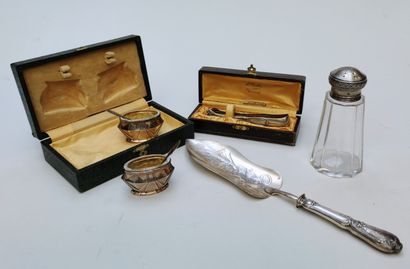 null 
LOT of silverware including a sugar tongs, a silver saltcellar with a silver...