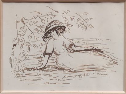 null 
LAPRADE Pierre (1875-1931)
"Young woman at rest".
Ink and wash on paper Signed...