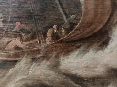 null 
DE VLIEGER Simon Jacob
Rotterdam 1601 - Weesp 1653
Boat on a stormy sea.
Oil...