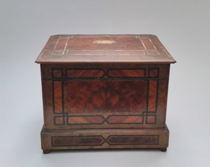 null 
Wooden veneer and marquetry liquor cabinet with its glassware interior on a...
