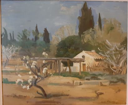  André PLANSON ( 1898 - 1981) : "Ferme en Provence" 1932. Huile sur panneau signée...