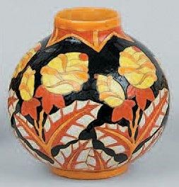 CATTEAU Charles (1880-1966) Vase en faïence émaillée de forme boule à col ouvert...