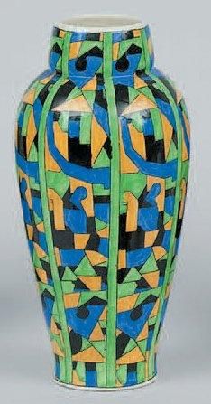 CATTEAU Charles (1880-1966) Grand vase en faïence glacée de forme balustre à col...