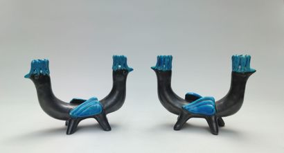  20th century french school in the taste of Georges JOUVE Pair of double CANDLES...