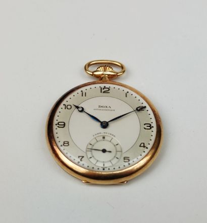  Pocket watch, case and dust cover in yellow gold 750°/°°°, mechanical Doxa movement...