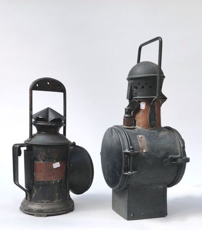 null 
Two old metal Lanterns of the Railways, one marked Toulouse, the other SNCF...