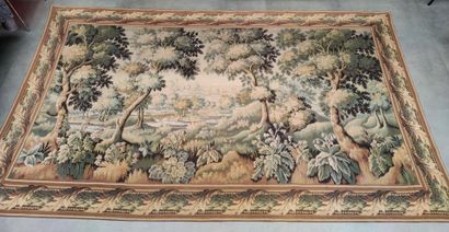  Large mechanical TENTURE with printed decoration of a green scene in the Aubusson...