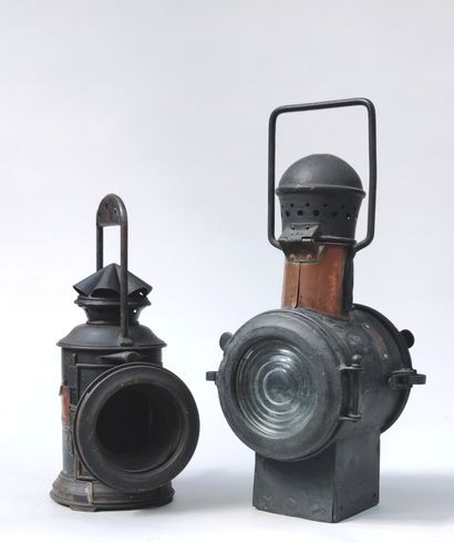 
Two old metal Lanterns of the Railways,...