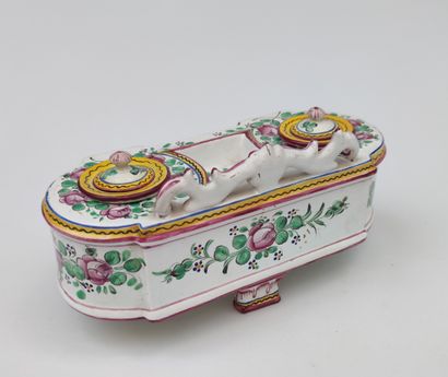  SAINT CLEMENT Chest of drawers in polychrome enamelled earthenware with floral decoration...