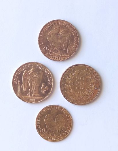 LOT: Three 20 Francs gold coins 1854 - 1896...