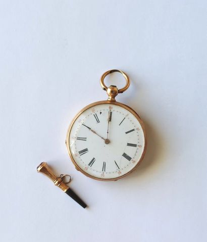 Pocket watch, yellow gold case 750°/°°, metal dust cover, movement to be repaired,...