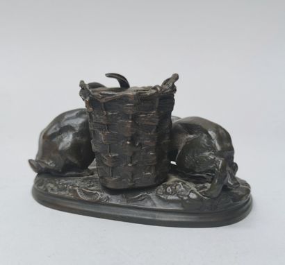 null Piere Jules MENE after 

"two rabbits near a basket" multiple edition cast iron...