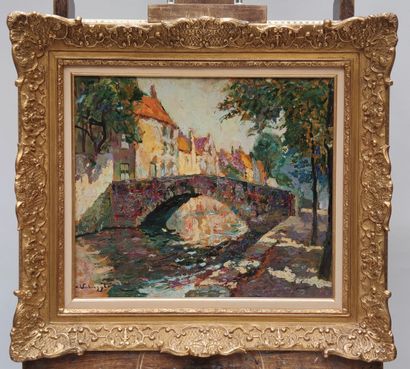 null Charles Henri VERBRUGGHE (1877-1974) 

The bridge over the canal in Bruges

Oil...