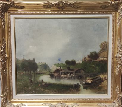 null EUGENE DESHAYES (1828-1890),

Le Lavoir 

Huile sur toile signée en bas à droite

Petite...