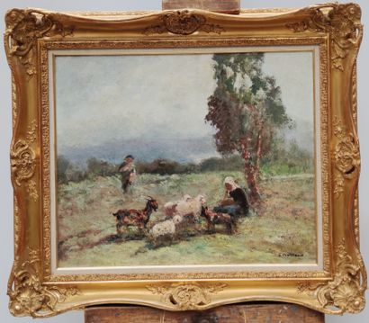 null Fernand MAILLAUD (1863-1948)

Berger et son troupeau 

Huile sur toile signée...