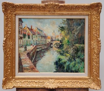null 
Charles Henri VERBRUGGHE (1877-1974) 



Walkers by the canal in Bruges

Oil...