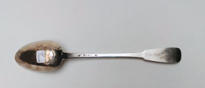 null 
18th century silver stew spoon, marked on the reverse side of the spatula:...