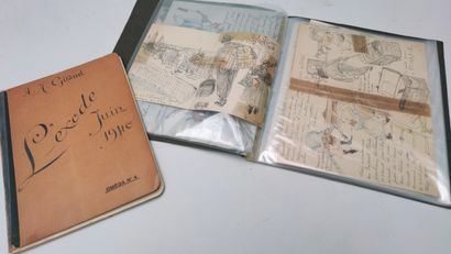 null Lot comprenant un journal manuscrit " L'Exode Juin 1940" et un portefolio d'illustrations...