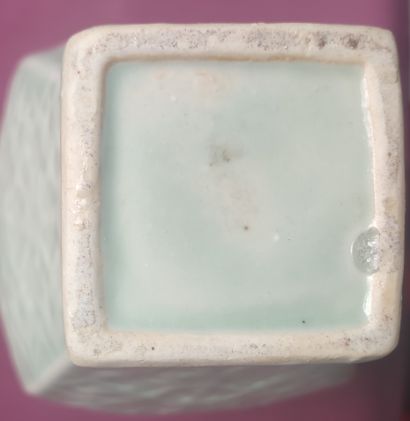 null Porcelain vase of quadrangular form with celadon underglaze decoration of a...