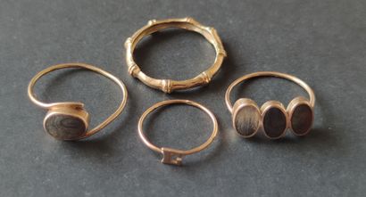 null 
LOT IN YELLOW GOLD 750°/00 including : RING with bamboo, 2 rings set with stones,...
