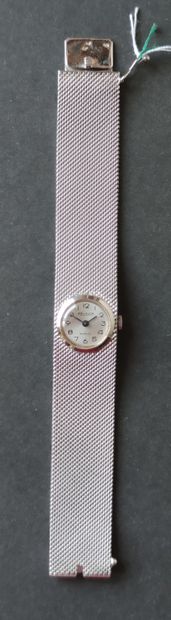 null MONTRE-BRACELET de dame en or blanc 750°/00, boitier et bracelet à maille tressée...