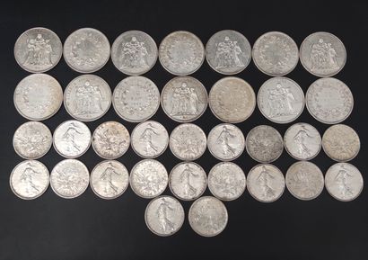  SET OF 20 French 5 francs coins with the sower in silver XXth century and 14 French...