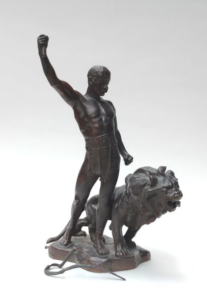 null 20th century FRENCH SCHOOL 

Gladiator holding a whip, a lion beside him 

Proof...