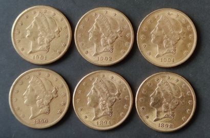 null Set of ELEVEN 20-dollar gold coins (Five with the Saint Godens Liberty under...