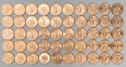 LOT OF 50 YELLOW GOLD COINS OF 50 PESOS OF...