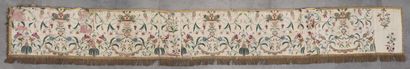 
Embroidered silk table top with polychrome...