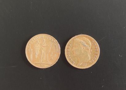null Deux PIECES de 20 Francs or France : Génie 1876, Napoleon Ier 1809