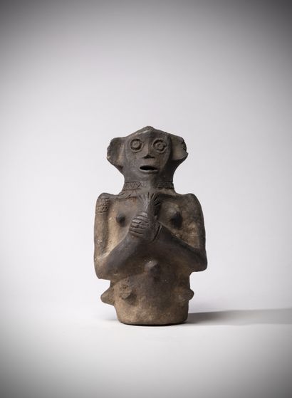 null Mambila (Cameroon) Hollow terracotta statue with a patina of smoke from a hut...