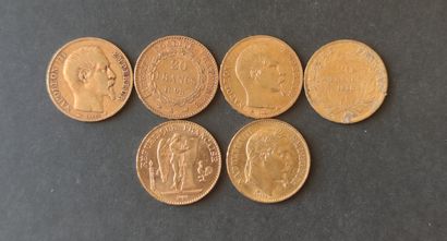 null 
Set of six PIECES of 20 francs gold including one damaged SALE CHARGES FOR...